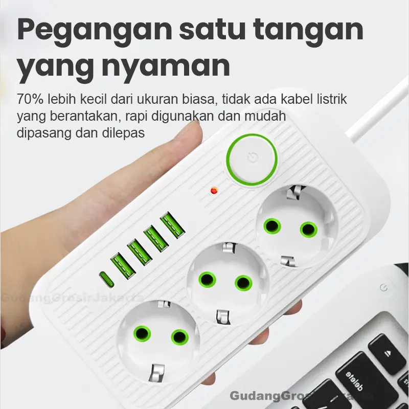 2500W Stop Kontak USB Kabel Serbaguna Multiguna Panjang 2 Meter Original Power Socket 3 Colokan+ 1 TYPE-C + 4 USB Putih/Hitam Tembaga 3