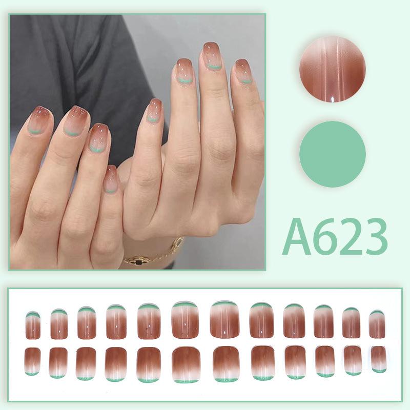 Product Introduction of Summer Autumn Gentle Simple Pure Desire Style Wearable Nail Tips Printed Solid Color French Style Detachable Fake Nails 23