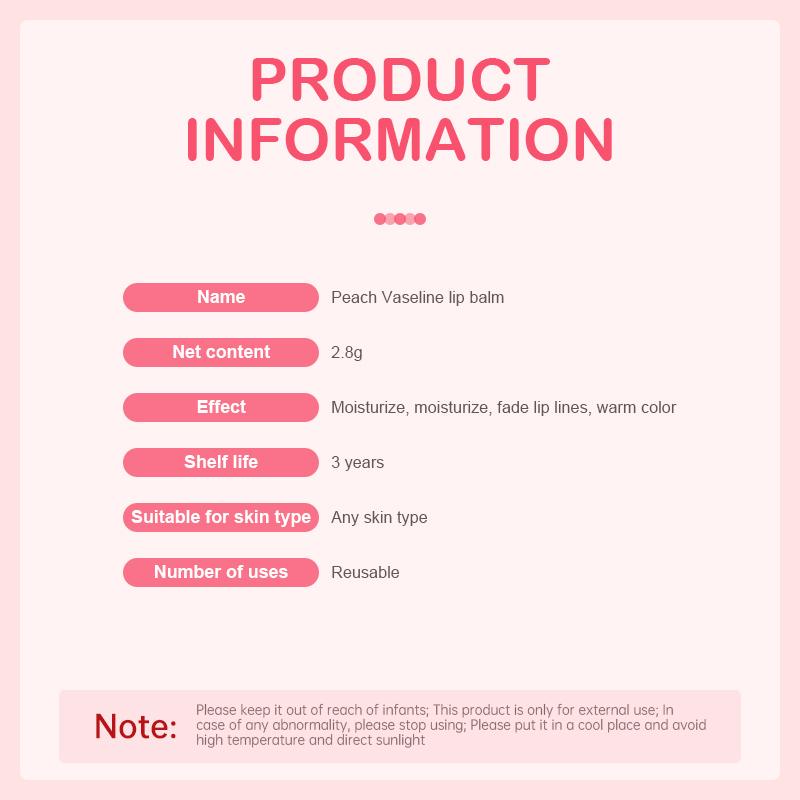 【ANISAHEN】 Pelembap Bibir Vaseline Peach, Pelembap Bibir yang Memudar, Pelembap Bibir Berubah Warna, Pelembap Bibir Anti Kering dan Pecah-pecah 【ANISAHEN】 Pelembap Bibir Vaseline Peach, Pelembap Bibir yang Memudar, Pelembap Bibir Berubah Warna, Pelembap Bibir Anti Kering dan Pecah-pecah