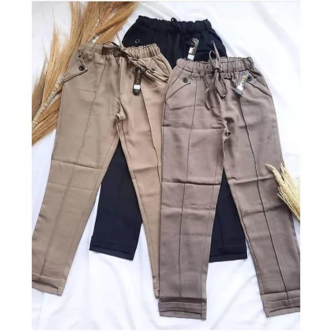 Celana Baggy Pants Kain American Drill / Celana panjang Model Terbaru / Celana Model Variasi Kancing Pinggang Tali Serut  Soft 5