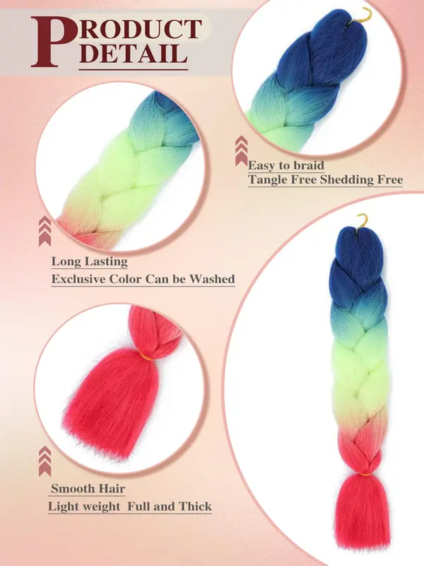 24 Inch Long Straight Synthetic Braided Hair Extension, Ombre Hair Braids Extensions, Synthetic Extensions & Pieces for Women 2