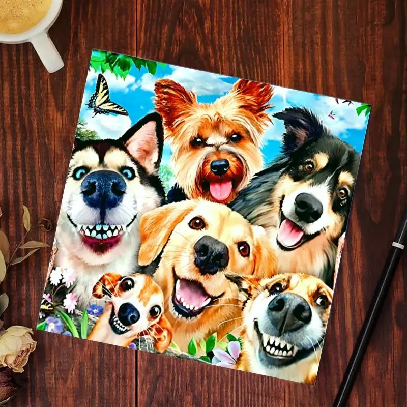 Dog Pattern Diamonds Art Colorful Painting Kit without Frame, 1 Set DIY Animals Diamonds Art Crafts with Painting Tool, Creative Wall Art Ornaments for Home Office Bedroom Decor 0