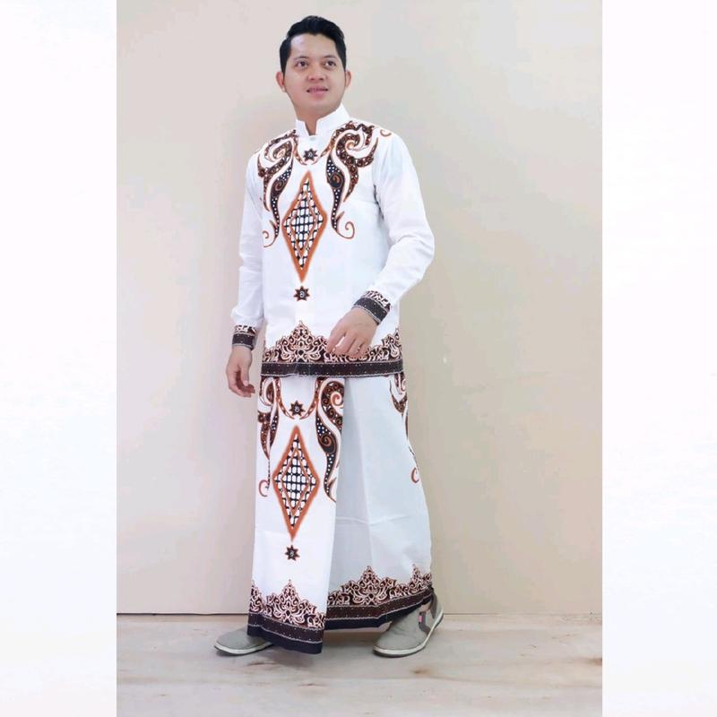 Baju kemeja koko setelan sarung batik solo full furing motif PERMATA PUTIH 1