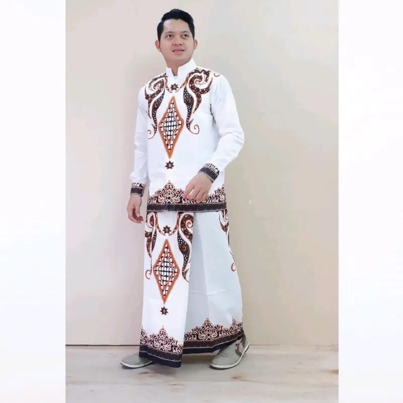 Baju kemeja koko setelan sarung batik solo full furing motif PERMATA PUTIH 0
