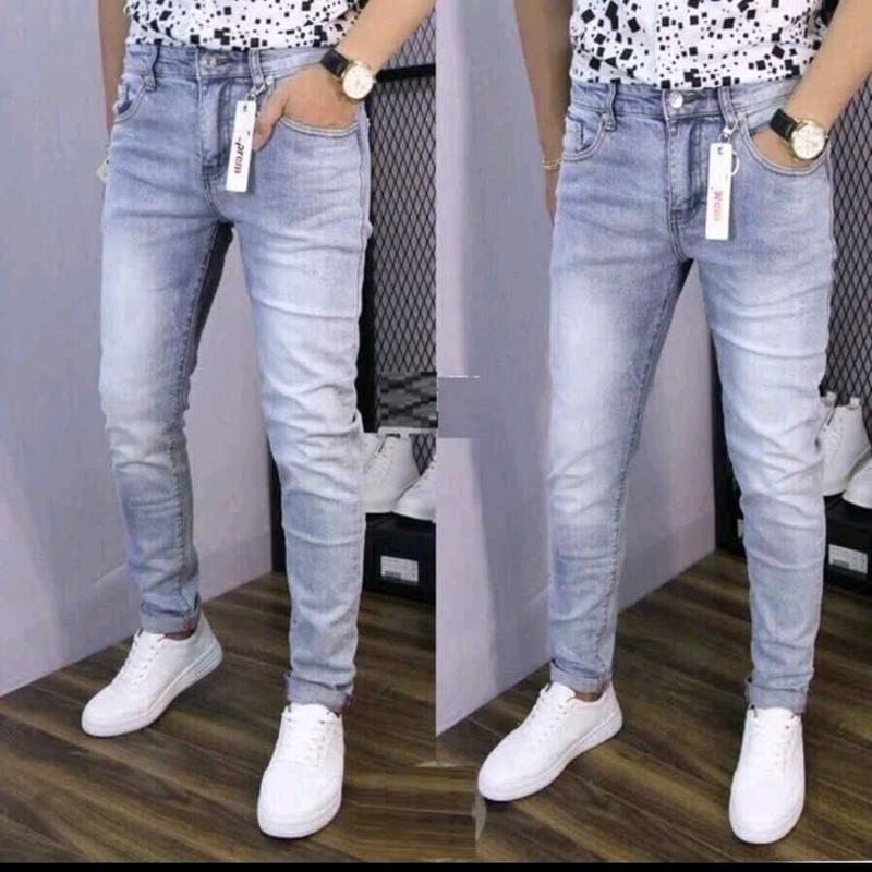 Quần jean nam màu xanh bạc chất bò co giãn 4 chiều có túi lưng cao Phom slim 0