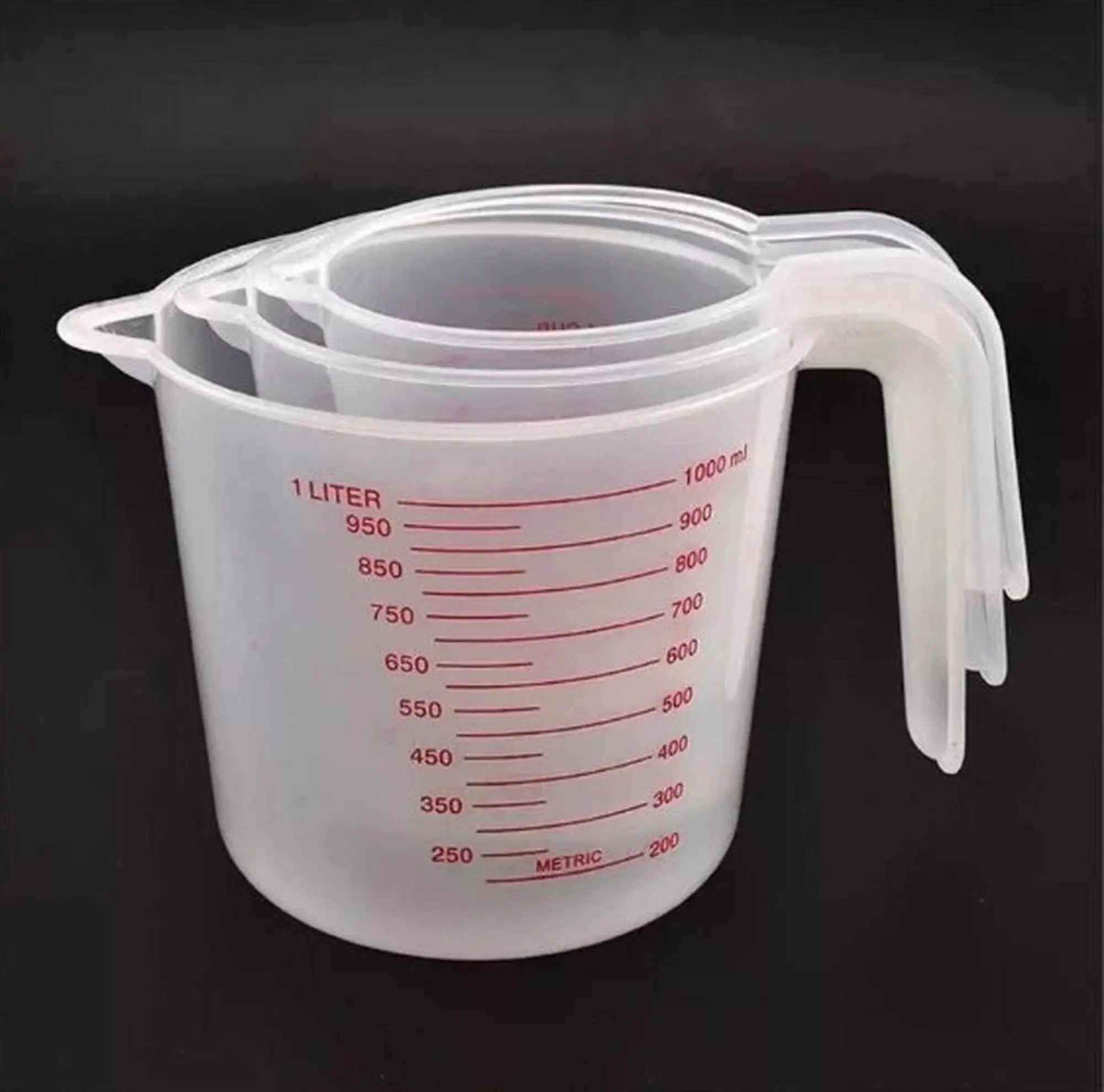 Transparent Liquid Measure Jug Cup Container Set - Plastic Measuring Cups 250ml to 1500ml for Baking & Pastry Tools.