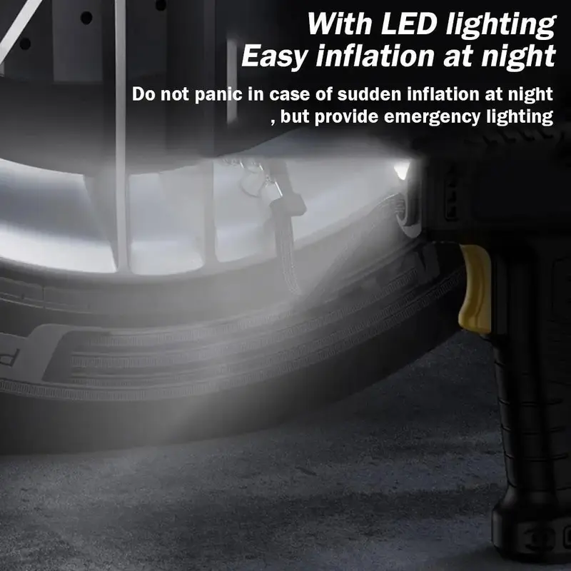 Wireless Tire Inflator, Portable Handheld Rechargeable Tire Pump with Digital Pressure Gauge, LED Light & 4 Nozzles for Cars Motorcycles Bikes 6