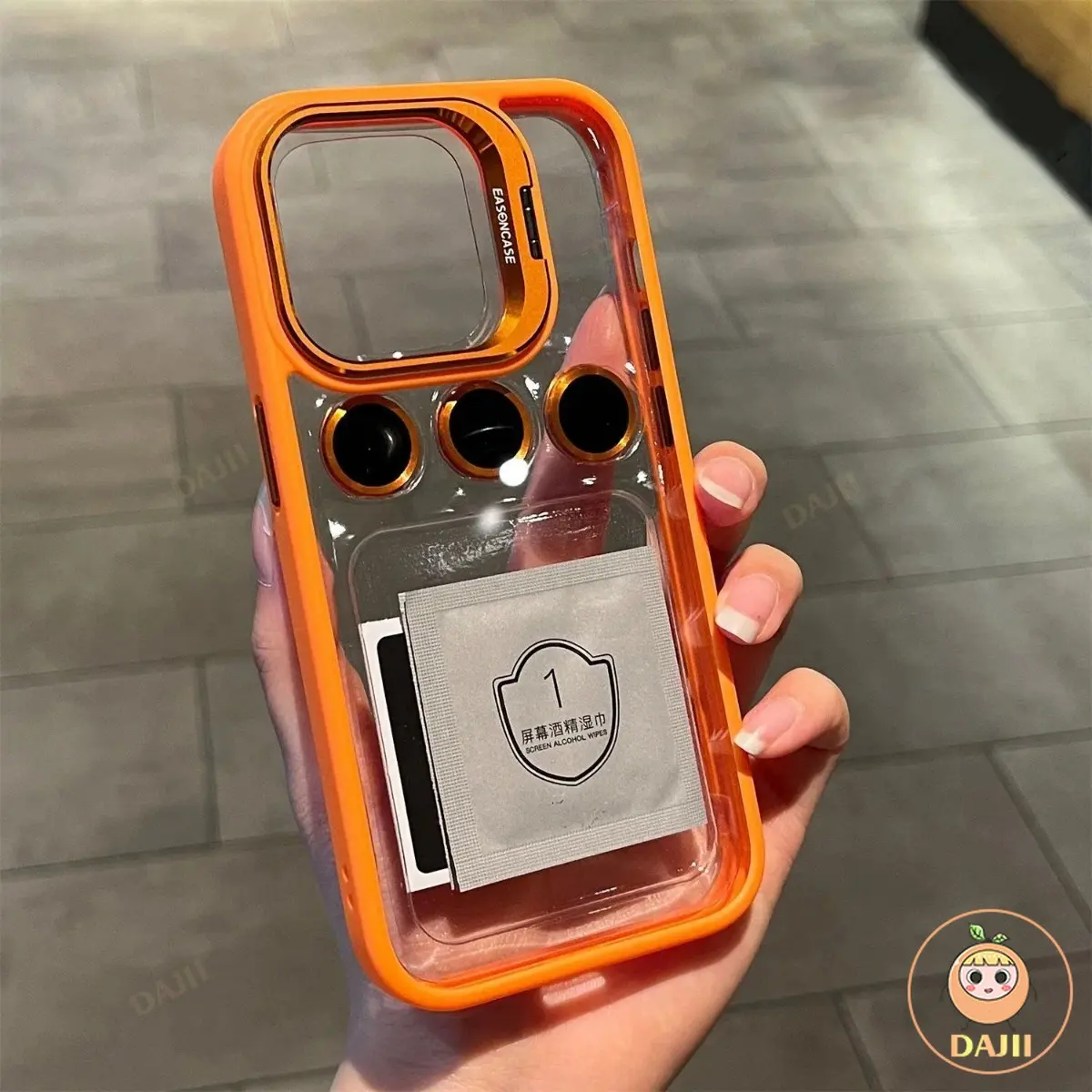 DAJII Luxury Clear Shockproof With Camera Lens Protector And Phone Holder Case Compatible For iPhone 16 15 14 13 12 11 Pro Max Plus Case Cover