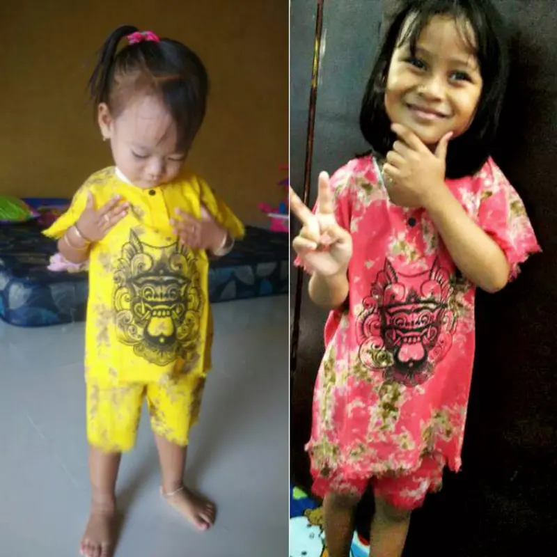 Setelan baju barong anak S M L XL - Kaos bali Lengan pendek Fashion Celana Motif 5
