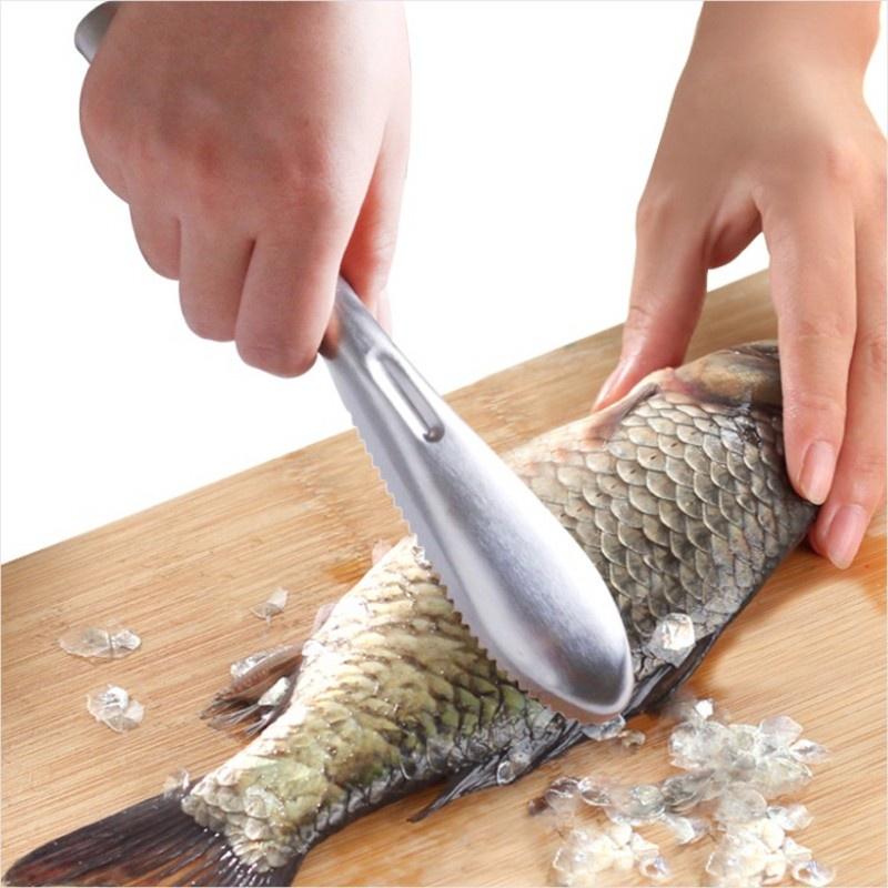 1Pc Stainless Steel Handheld Round Square Head Fish Scale Cutter Fish Skin Scraper Cleaning Tools Kitchen Accessories 1
