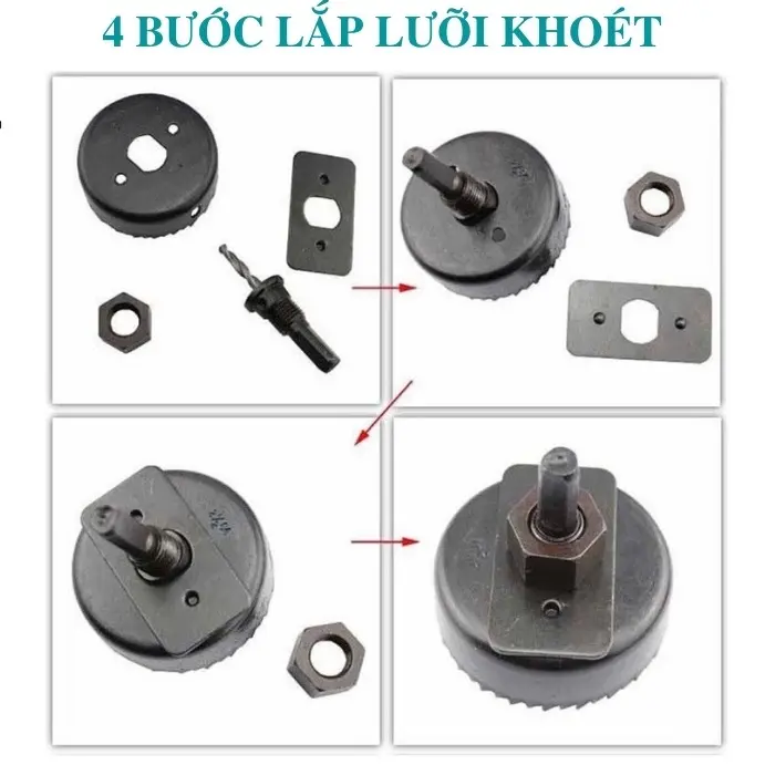Mũi khoan khoét lỗ tròn thạch cao, gỗ, nhựa, alu - 13 size vành khoét 19, 22, 25, 28, 32, 38, 44, 54, 64, 76, 89, 102, Ø127mm 1