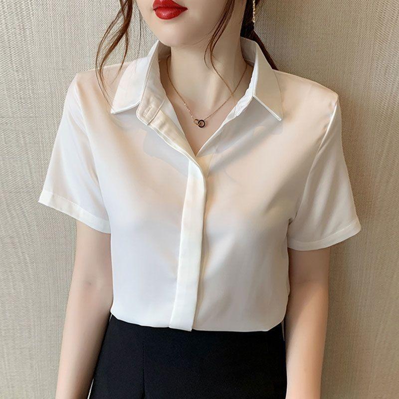 Áo Sơ Mi Voan ngắn Tay, Hàng Mới Về Mùa Hè, Mỏng, Màu Đen, Dành Cho Phụ Nữ, Thiết Kế Đẹp, Áo Thích Hợp, Trang Phục Công Sở, Áo Sơ Mi Trắng, Trang Phục Trang Trọng 4