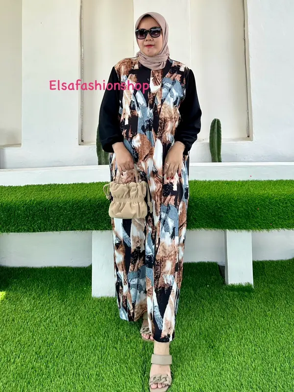 Dress Gamis lebaran terbaru kekinian 2025 kombinasi rayon crinkle Graceva 4