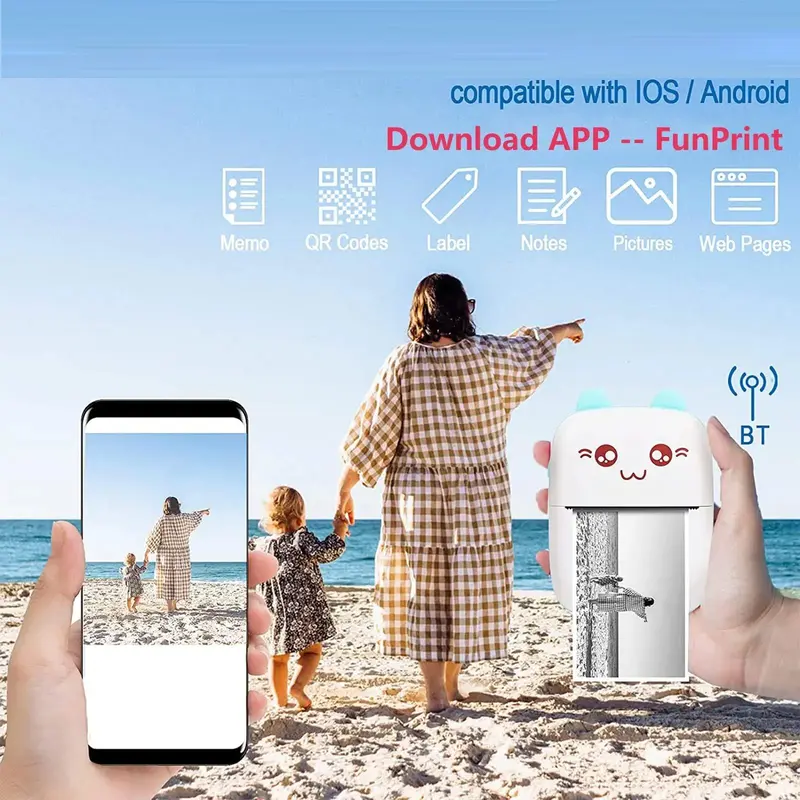 Durable Cute Cartoon Design Portable Thermal Printer, Mobile Wireless Label Printer, Thermal Printer for Ios & Android Smart Phone, Mini Photo Printer Sticker Printer, School Essentials, Thanksgiving Christmas Gift Set Digital Marketing Starter Kit 3