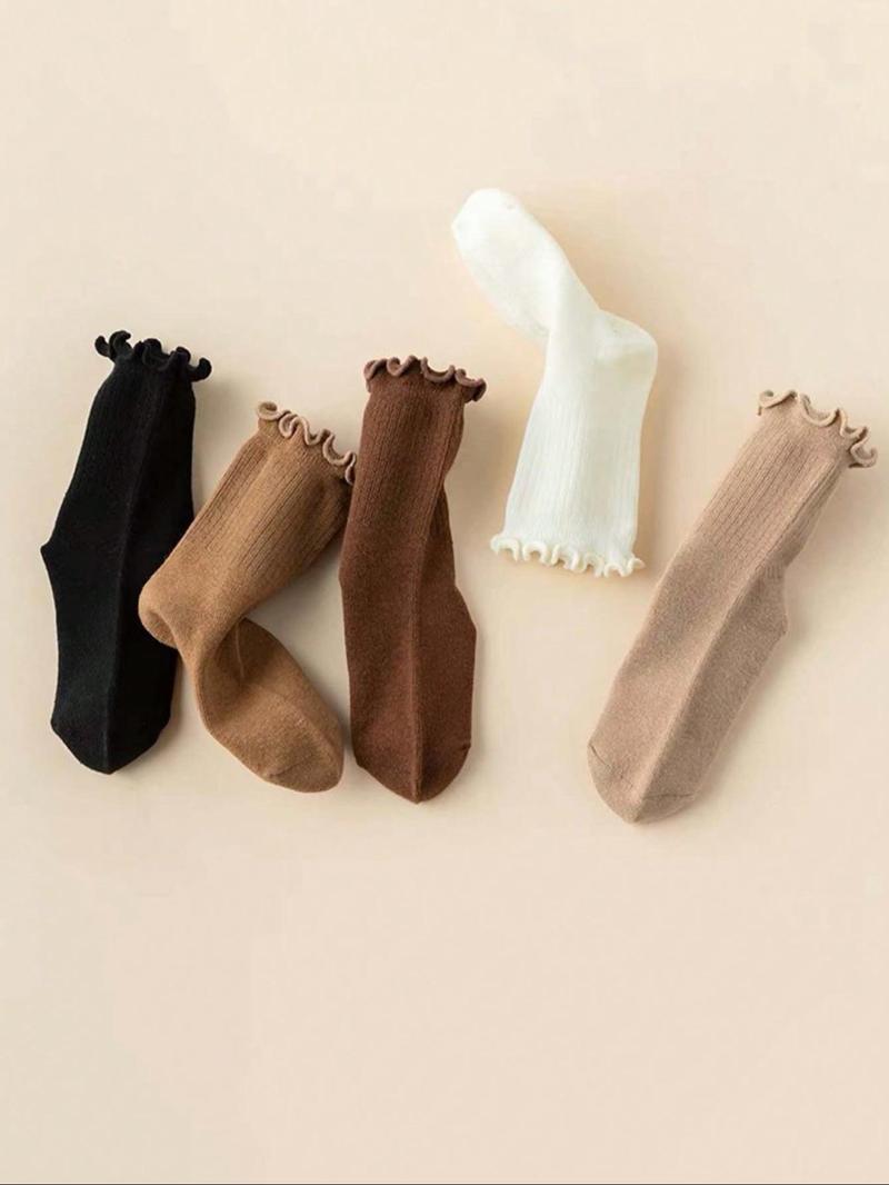 Product Introduction of Solid Color Ruffle Trim Ankle Socks, 20 Pairs Comfy Breathable Socks for Girls, Multipack Knit Socks for All Seasons 3