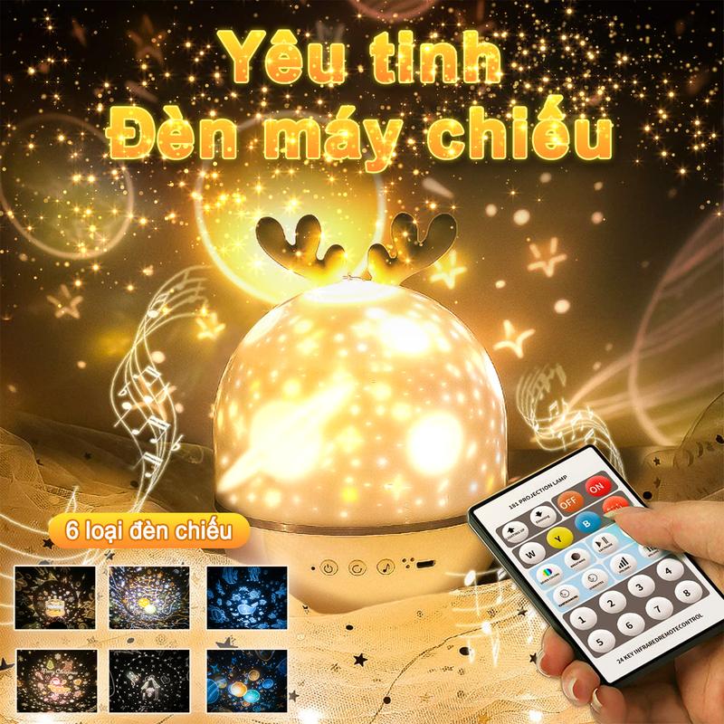  Đèn máy chiếu 3D cho trẻ em Đèn LED Starlight Quà tặng sinh nhật Đèn ngủ xoay tự động 360 độ dễ thương Chứa 6 chủ đề trượt Moose Thỏ hình đạo cụ tiệc tùng 