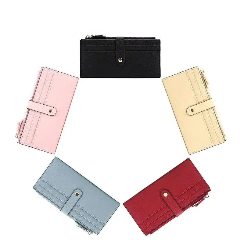 Candy Color Fashion Large Capacity Long Wallet PU Leather Trifold Coin Purse Women's Credit Card Holder