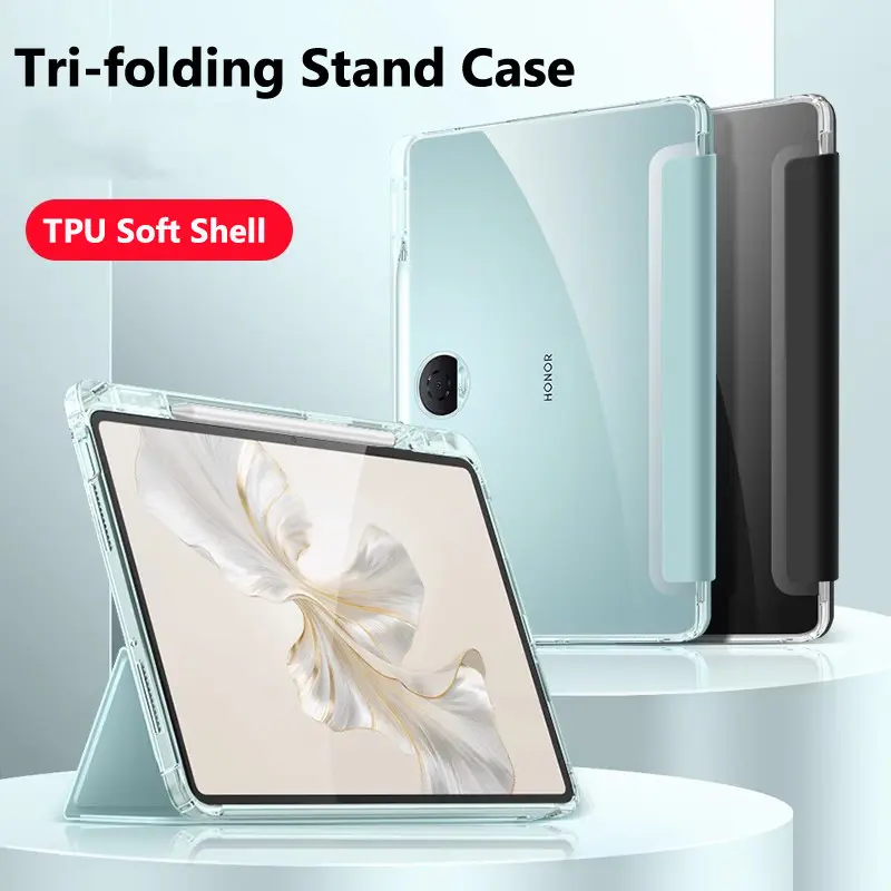 Sarung Tablet, Tiga Lipat, untuk Honor Pad 9 dan 12.1 inci, Serasi dengan 9 Pro V8 Pro 12.1 inci, 8 dan 12 inci, X9, 11.5 X8 Lite, 10.1 V7 Pro 11 inci, Sarung TPU, Ultra Nipis dan Ringan, dengan Pemegang Pensel