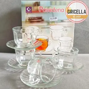 GELAS SET KACA ISI 8 PASADENA ( 4 GELAS + 4 TATAKAN )