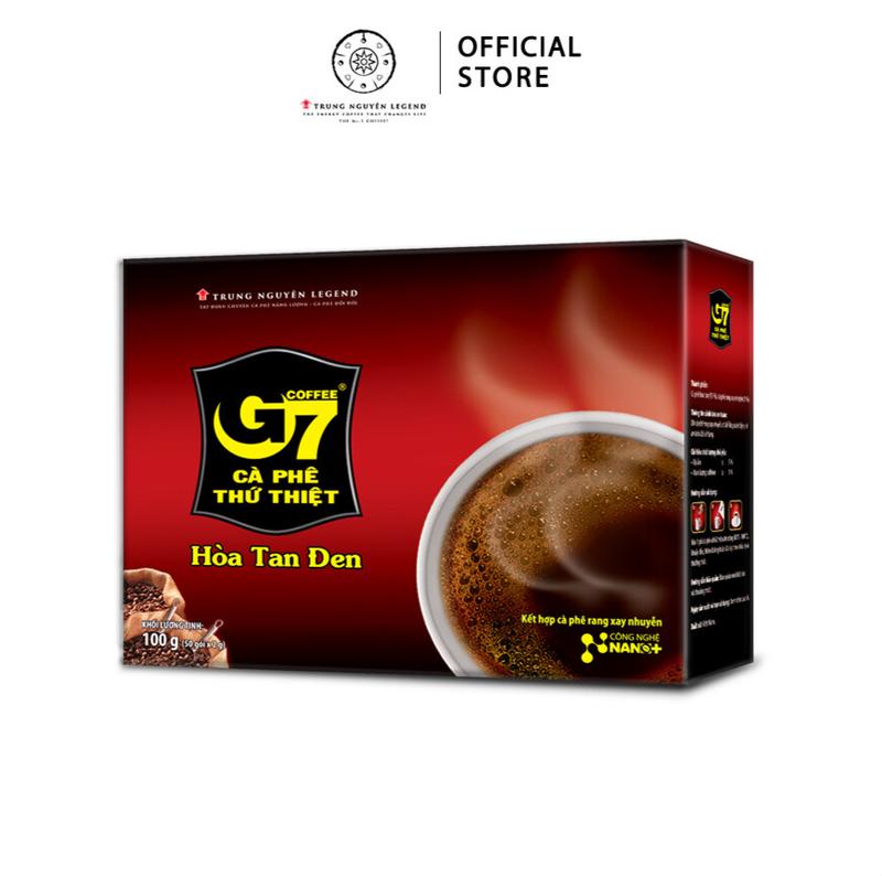 Trung Nguyên Legend Coffee, Cà phê hòa tan đen G7 (Hộp 50 gói vuông x 2gr - Không đường) Cafe cà phê 3 trong 1 cà  phê box càphê