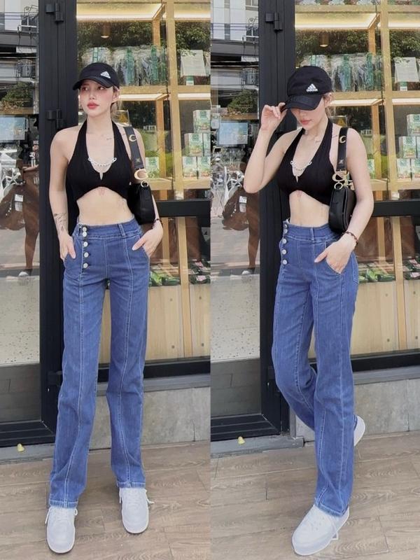 QUẦN JEANS ( SUÔNG THUN 5 NÚT)  - K27 - Nữ - From rộng Trend 2025 - 3 Màu - 4 Size 27-30 2