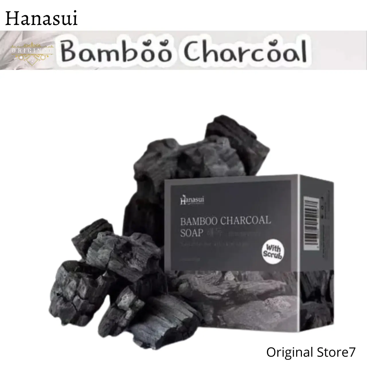 Hanasui Bamboo Charcoal Scrub Soap Sabun Pria Pemutih Wajah & Badan Alami Penghilang Jerawat Komedo Muka Cerah Putih perawatan  tubuh  mencerahkan  membersihkan  memudarkan  kotoran  hitam  pencerah kulit  kusam berjerawat Berminyak