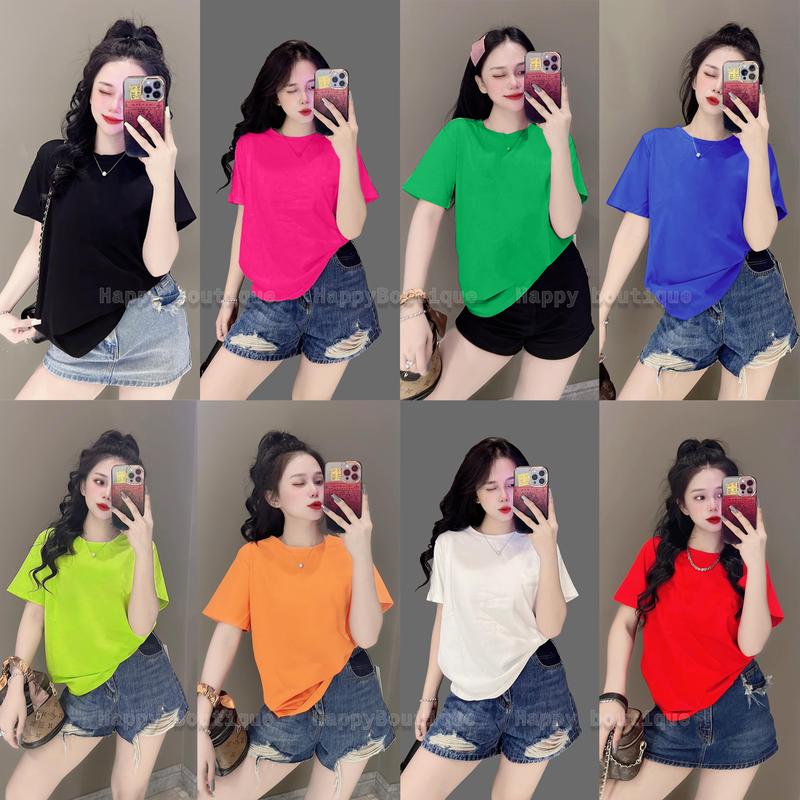 Áo Thun Trơn Nữ Cotton Thái[Mã A] Form Vừa 40~60kg, Phong Cách BASIC , Đơn Đôi Nhóm,Top Cổ Tròn Women đỏ beige hàn quốc  màu trắng tinh