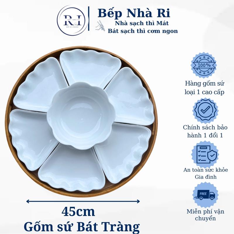    BepNhaRi   Bộ bát đĩa 7 món Hoa Mặt Trời - Gốm Sứ Bát Tràng - TRANG TRỌNG DÂNG LỄ GIA TIÊN 