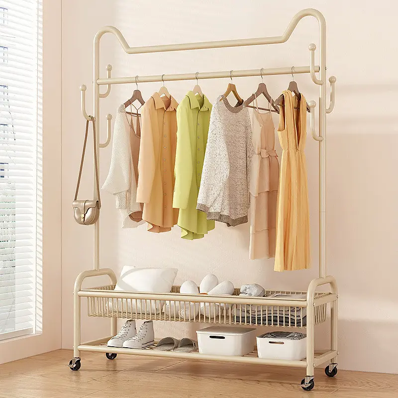 [SG Sellers]Clothes Hanger Stand Hat Rack Clothes Hanger Floor Bedroom Hanger Movable Household Indoor Clothes Hanger with Wheels Simple Coat Rack  Clothes Storage Rack Drying Rack