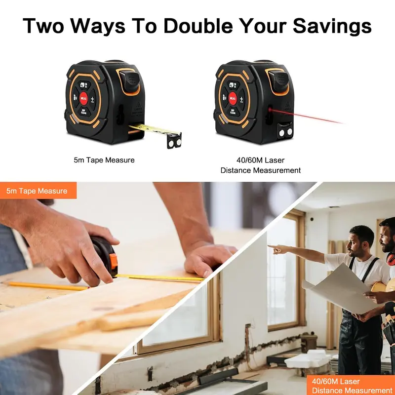 2 in 1 Laser Rangefinder, USB Rechargeable High Precision Digital Measuring Tool, Portable Handheld Measuring Tool for Home Decor, Construction 3