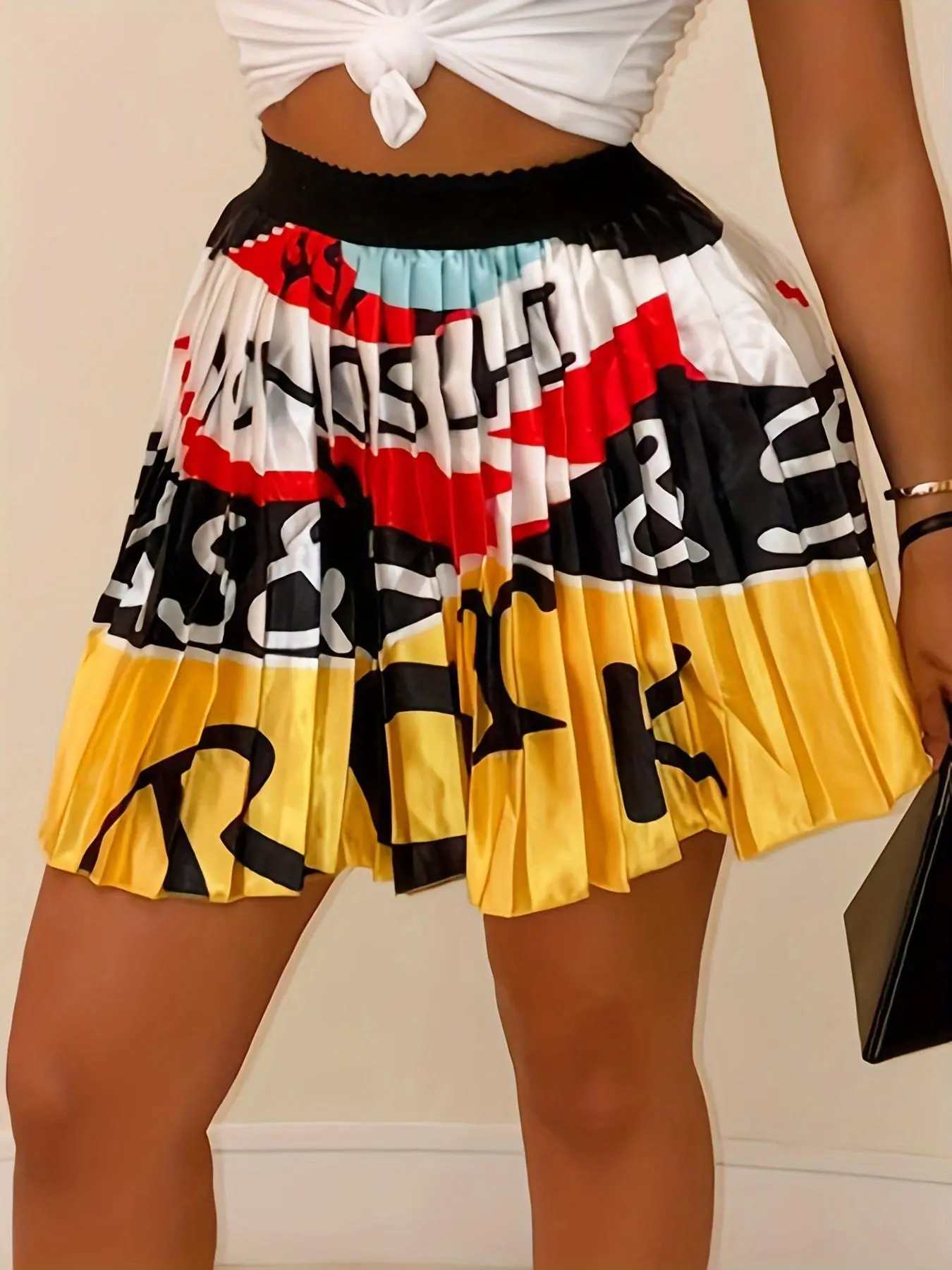 Women's Patchwork Letter Print Short Skirt, Fashion Casual Short Skirt for Daily Outdoor Wear, Ladies Bottoms for Summer