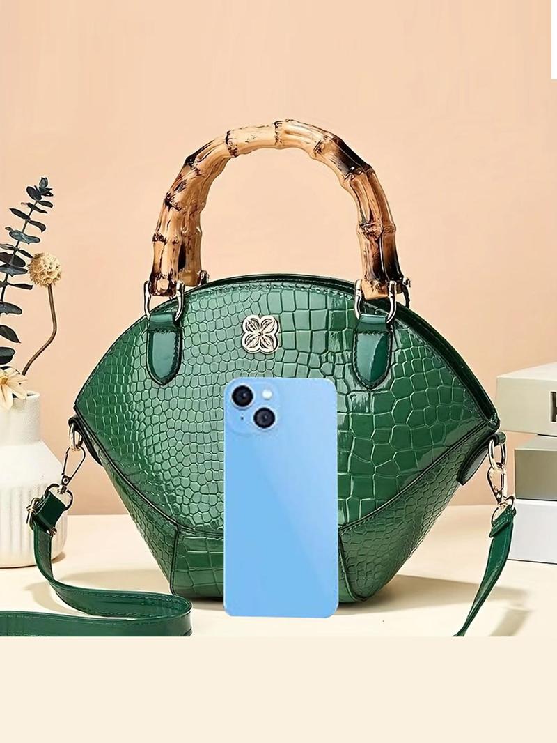 Product Introduction of Fashionable crocodile pattern decor Handbag, Elegant Pu Leather Zipper Shoulder Bag for Women, Casual Trendy Versatile Daily Commuting Bag, Girl Fashionable Shopping Bag 7