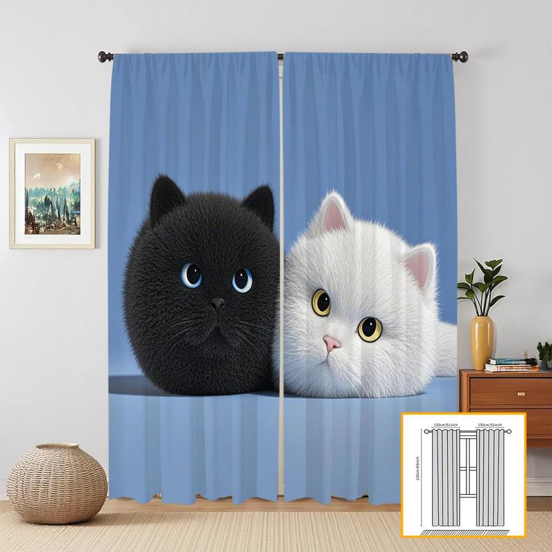 Cartoon Cat Pattern Door Curtain, 2 Counts/set Modern Casual Door Curtain, Home Decor for Living Room Bedroom Study Room 4