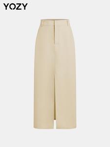 YOZY Women's Solid Split Hem Bodycon Skirt, Elegant High Waist Midi Skirt for Work Office Business, Ladies Bottoms for All Seasons
