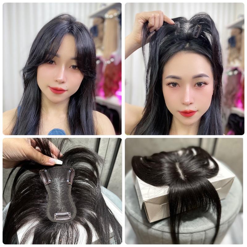 Tóc giả Phủ hoi phủ bạc si.u lưới 5D 2 mái bay và mái thưa nhuộm dc, dài 25cm (8*11cm) tặng máy duỗi Không chứa silicon Tóc giả Phụ nữ Wig