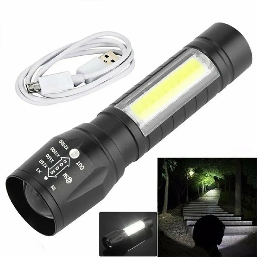 Mini Flashlight With USB Cable LED COB High Light Outdoor Flashlight 1200mAh