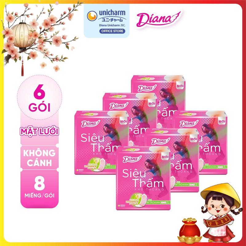   COMBO 6  Diana Băng vệ sinh Siêu thấm Siêu mỏng không cánh 8 miếng gói 