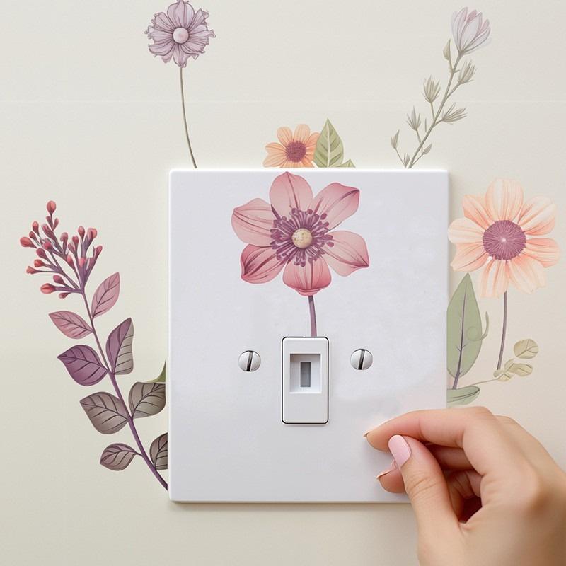 Product Introduction of Flowers Switch Stickers PVC Self-adhesive Removable Waterproof Sticker for Bedroom Bathroom Living Room Home Decoration Decals 24