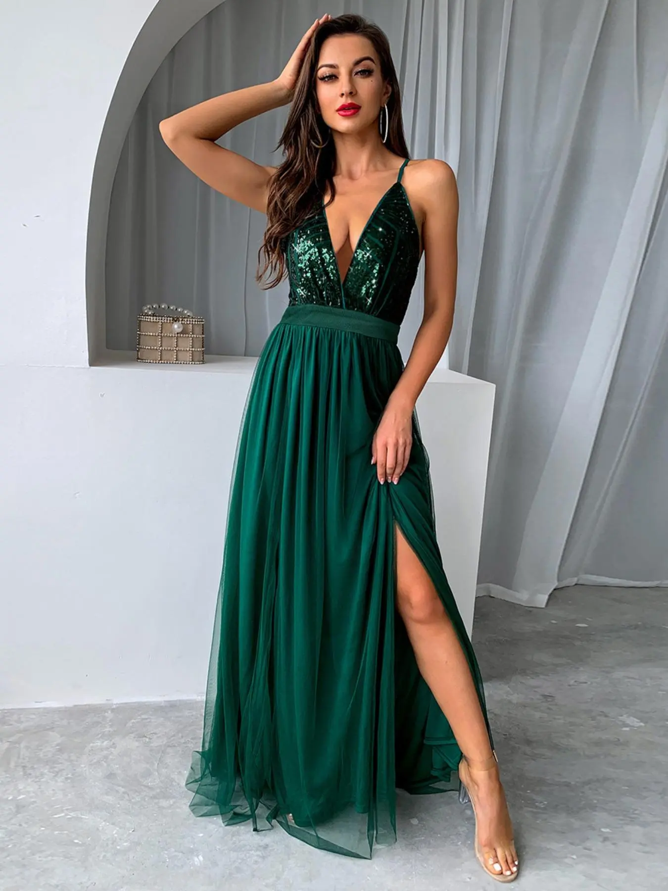 Women's Glitter Sequins Dress, Elegant Sleeveless Evening Party Gown, Ladies Clothes for All Seasons