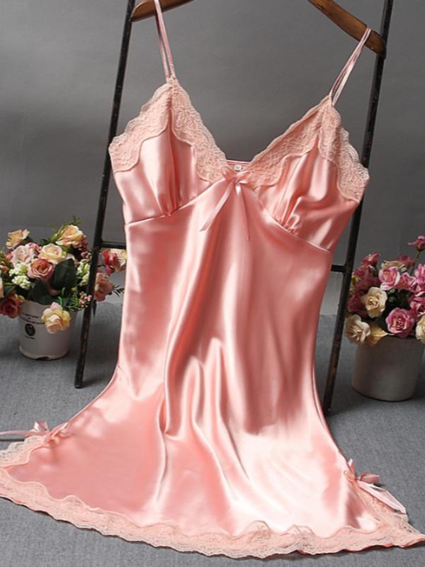 Women's Solid Color Lace Trim Cami Nightdress, Soft Comfortable Breathable Nightgown for All Seasons, Fashion Ladies Sleepwear for Daily Wear 5