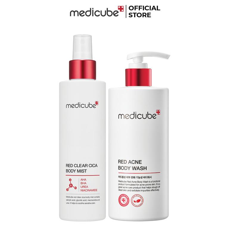 COMBO Sữa tắm cho da mụn RED ACNE BODY WASH + Xịt dưỡng thể giảm mụn Red Clear Cica Body Mist