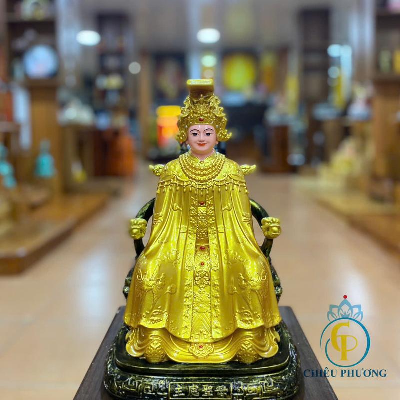 Tượng Bà Chúa Xứ Nguyên Nhung Ngồi 30cm Áo Vàng Nhựa Composite