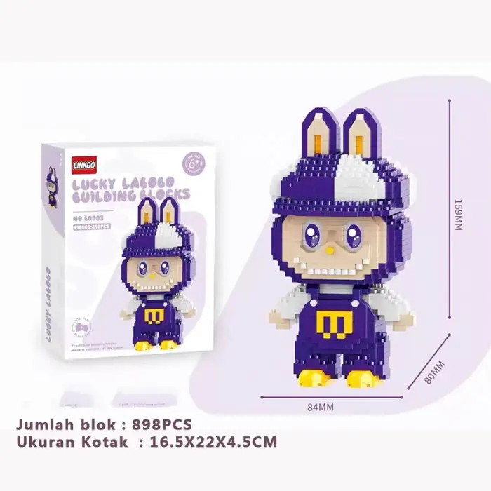 TERBARU! Nano Micro Building Balok Labubu Lucu Blocks Blok Susun Bricks Kartun Mainan Edukasi Balok Susun DIY - Labubu Ungu