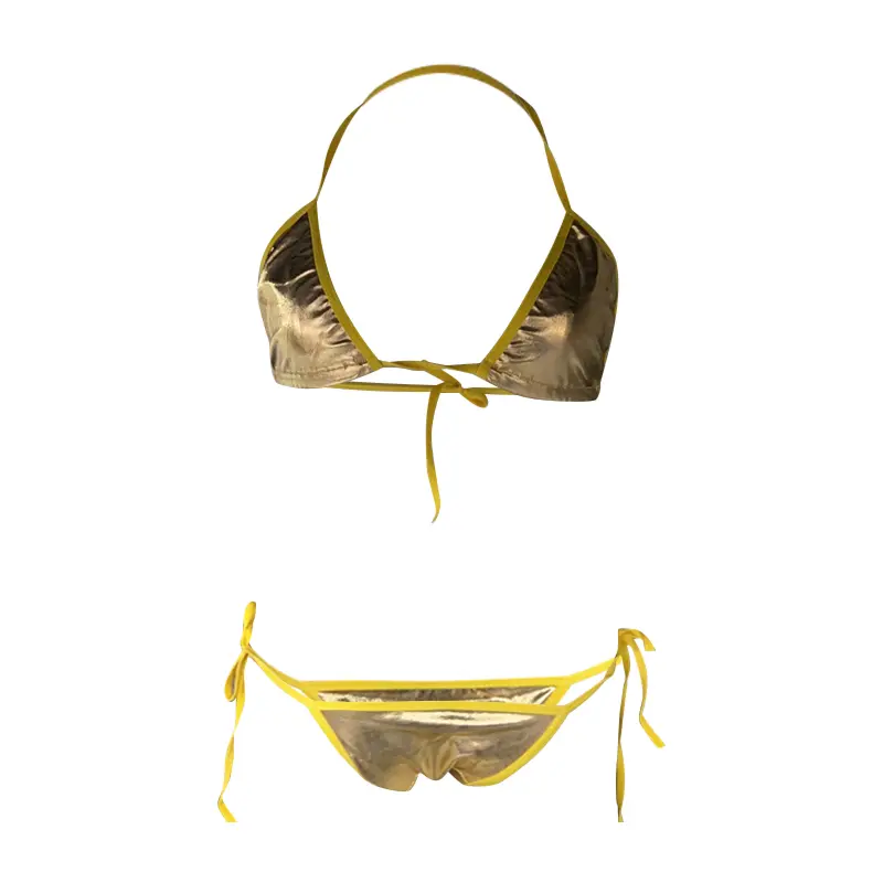 Women's 2 Piece Swimsuit Shiny Metallic Bikini Set Solid Color Summer Two Piece Bathing Suit