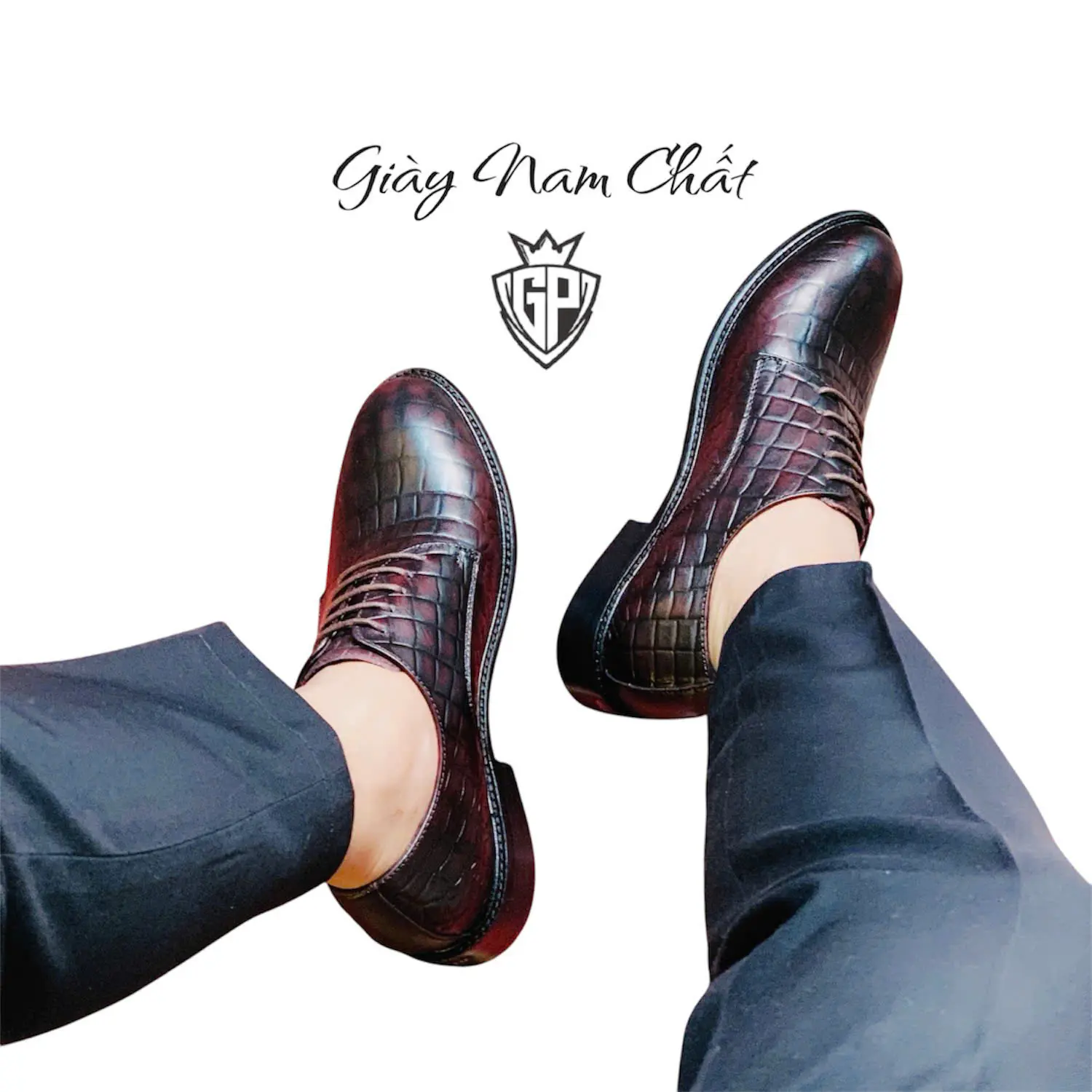 GT02 - Giày Tây Nam Công Sở, Giày Buộc Dây Đế Phíp Gỗ Cao Cấp Vân Cá Sấu, Sang Trọng Lịch Sự Đẳng Cấp