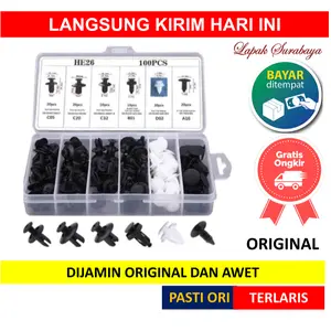 BAUT RIVET 100PC 100 PC PCS PENGUNCI BODY BEMPER MOBIL MOTOR UNIVERSAL KLIP PLASTIK SET ISI CLIP KANCING SERBAGUNA BOLT HE26 HE 26 HE-26