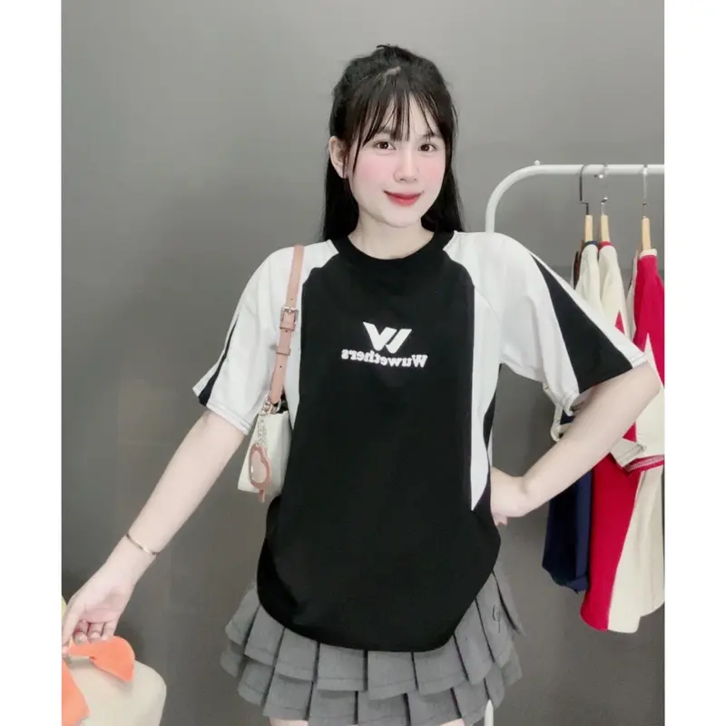Áo phông nữ Form Vừa (38-58kg) chất cotton 2 chiều mềm mịn mát - mẫu phối W Wether- Top Women Nữ  Thun Cổ Tròn 6