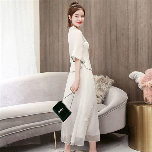 2024 New Chinese Style Women's Clothing Improved Adult Women's Han Chinese Clothing Autumn Ancient Costume Cheongsam Slim Fit Dress Two-Piece Set 4