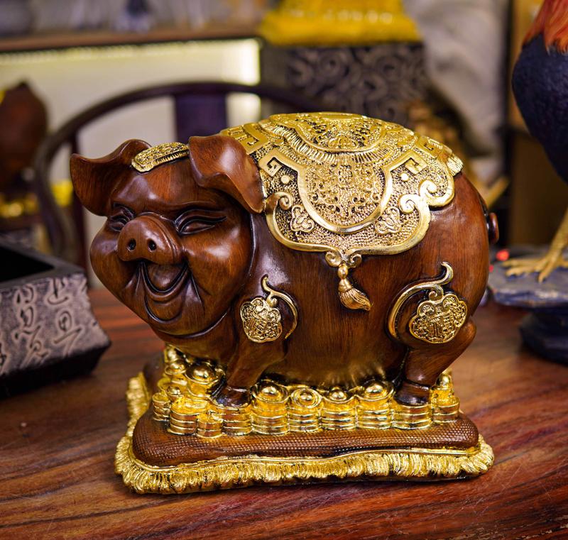 Tượng Heo phong thủy 02- linh vật tuổi Hợi quà tặng ý nghĩa, trang trí tủ kệ phòng khách