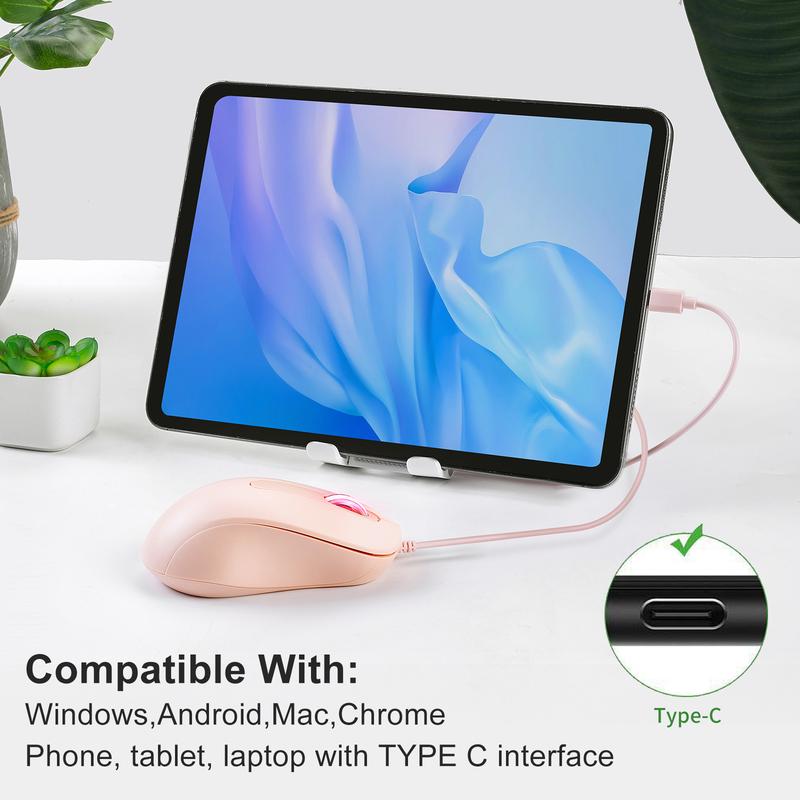 Product Introduction of In Stock Type-C Interface Silent Wired Mouse Compatible with Thunderbolt for Girls Laptop Tablet Phone 19